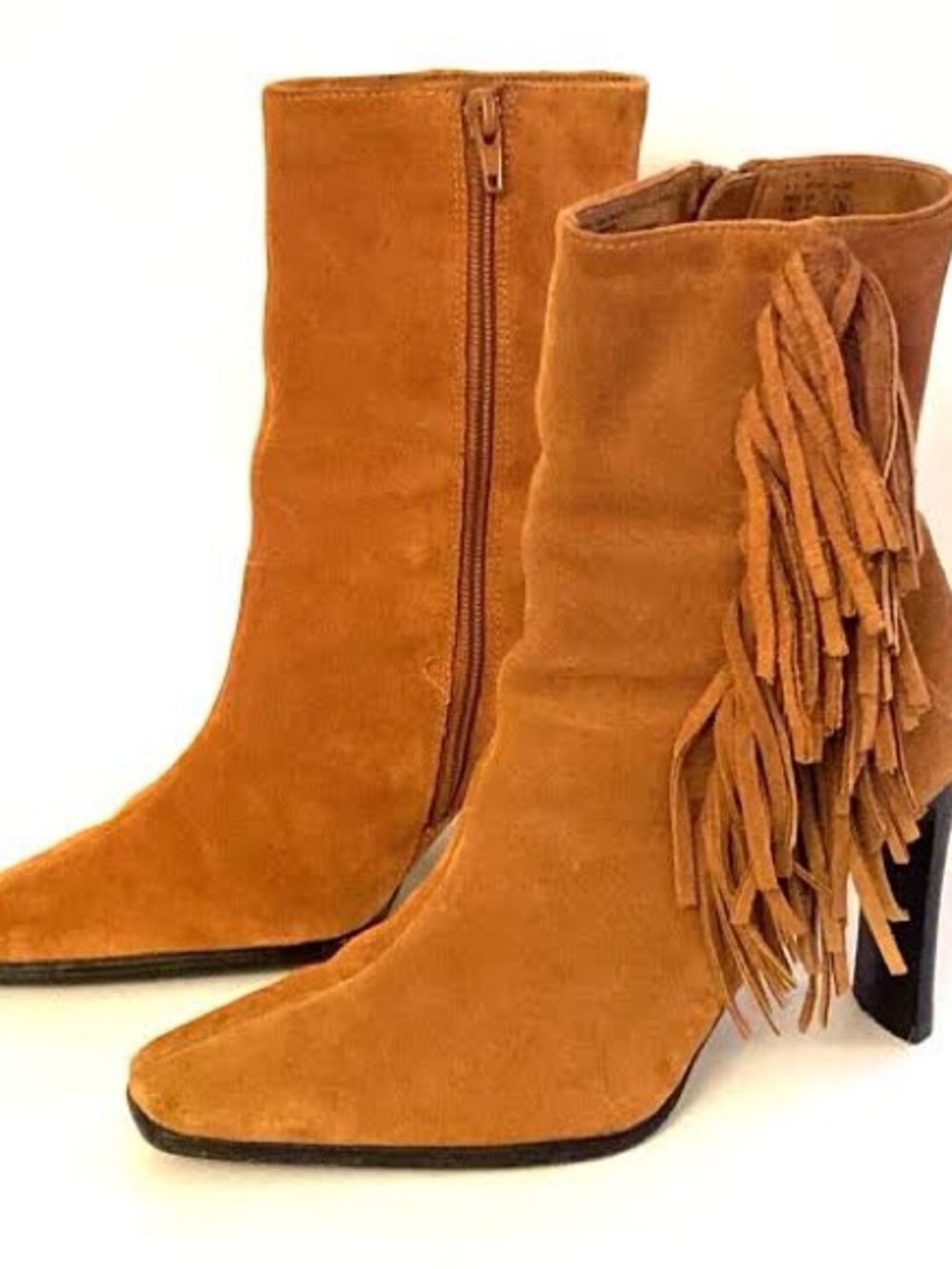 Suede Fringe Ankle Boots - Tan Womens Heeled Boot
